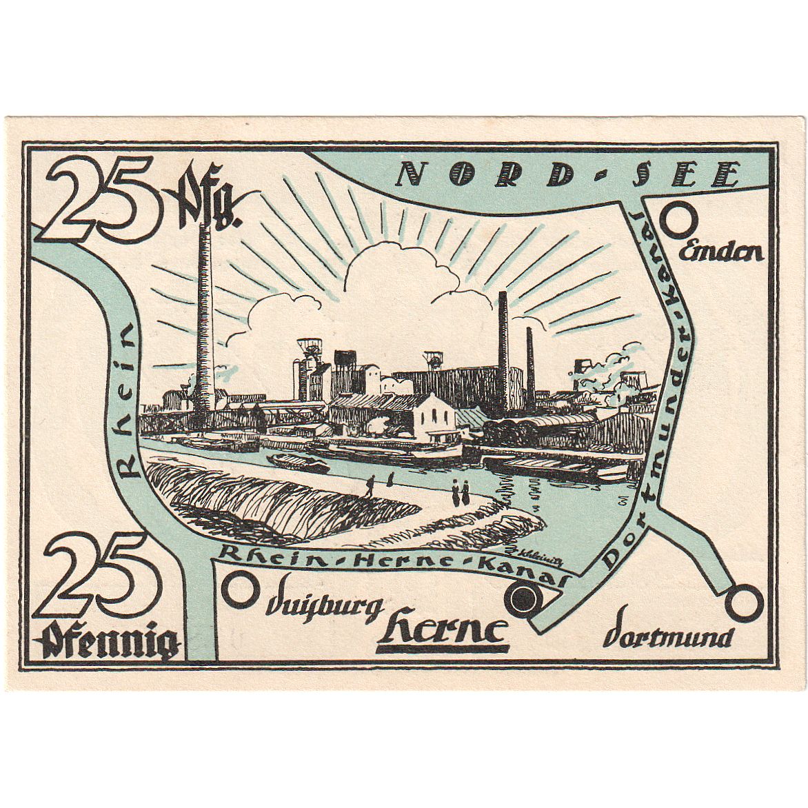 Billete, Alemania, Herne Stadt, 25 Pfennig, paysage, 1921, 1921-07-01, SC+
