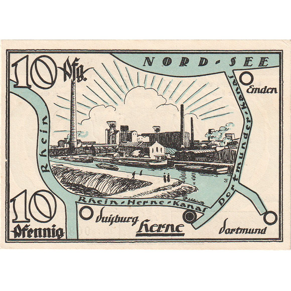 Billete, Alemania, Herne Stadt, 10 Pfennig, paysage, 1921, 1921-07-01, SC+