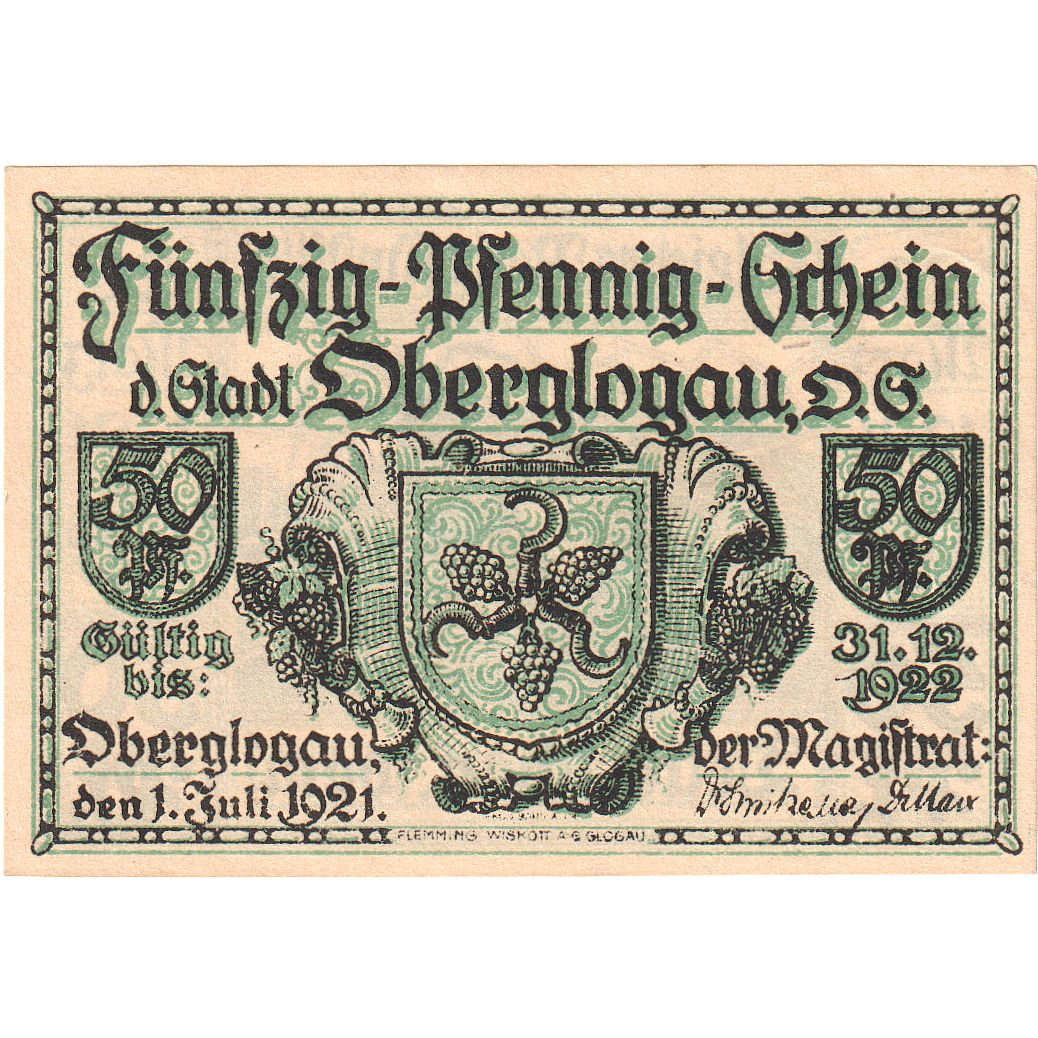Billete, Alemania, Oberglogau, 50 Pfennig, personnage, 1921, 1921-07-01, SC