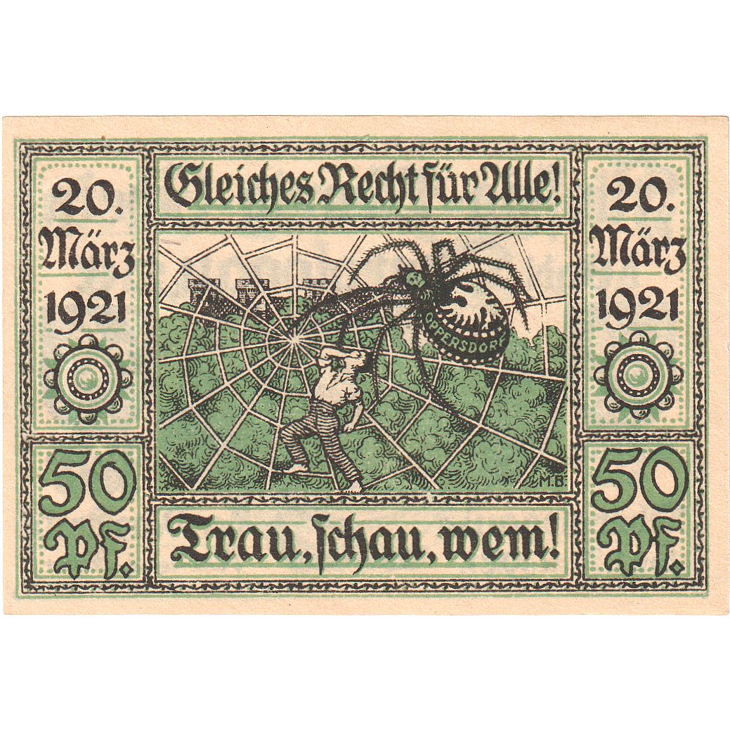 Billete, Alemania, Oberglogau, 50 Pfennig, personnage, 1921, 1921-07-01, SC