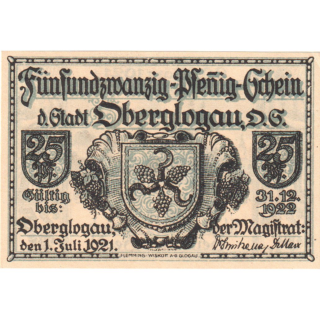 Billete, Alemania, Oberglogau, 25 Pfennig, personnage, 1921, 1921-07-01, SC