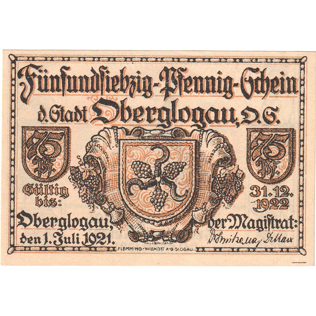 Banknot, Niemcy, Oberglogau, 75 Pfennig, Maison, 1921, 1921-07-01, UNC(63)
