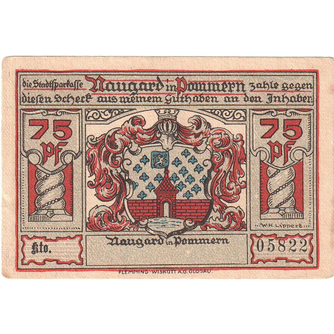 Banknot, Niemcy, Naugard, 75 Pfennig, manoir 1, O.D, UNC(63), Mehl:923.1