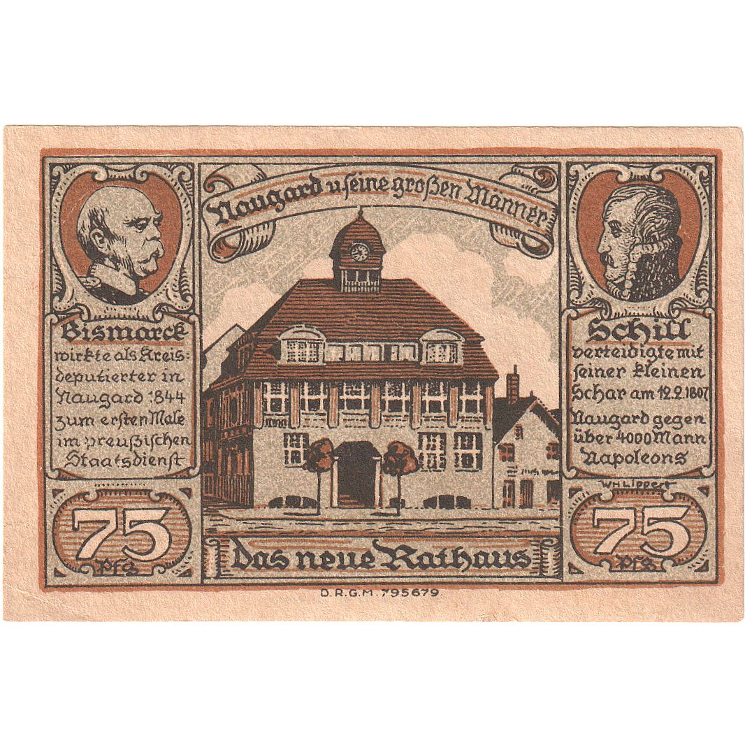 Banknot, Niemcy, Naugard, 75 Pfennig, manoir 1, O.D, UNC(63), Mehl:923.1