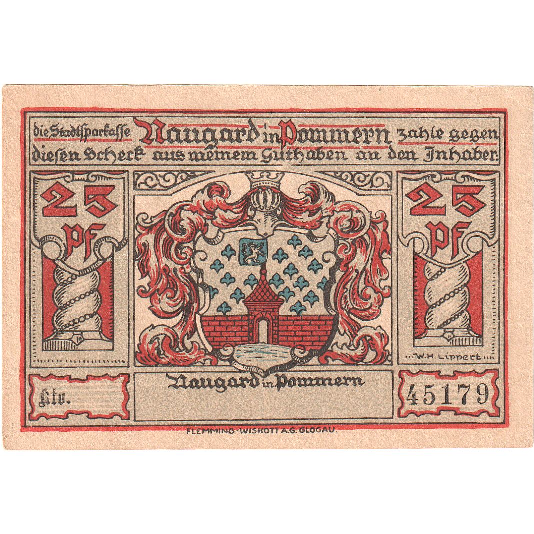 Banknot, Niemcy, Naugard, 25 Pfennig, coupe, O.D, UNC(63), Mehl:923.1