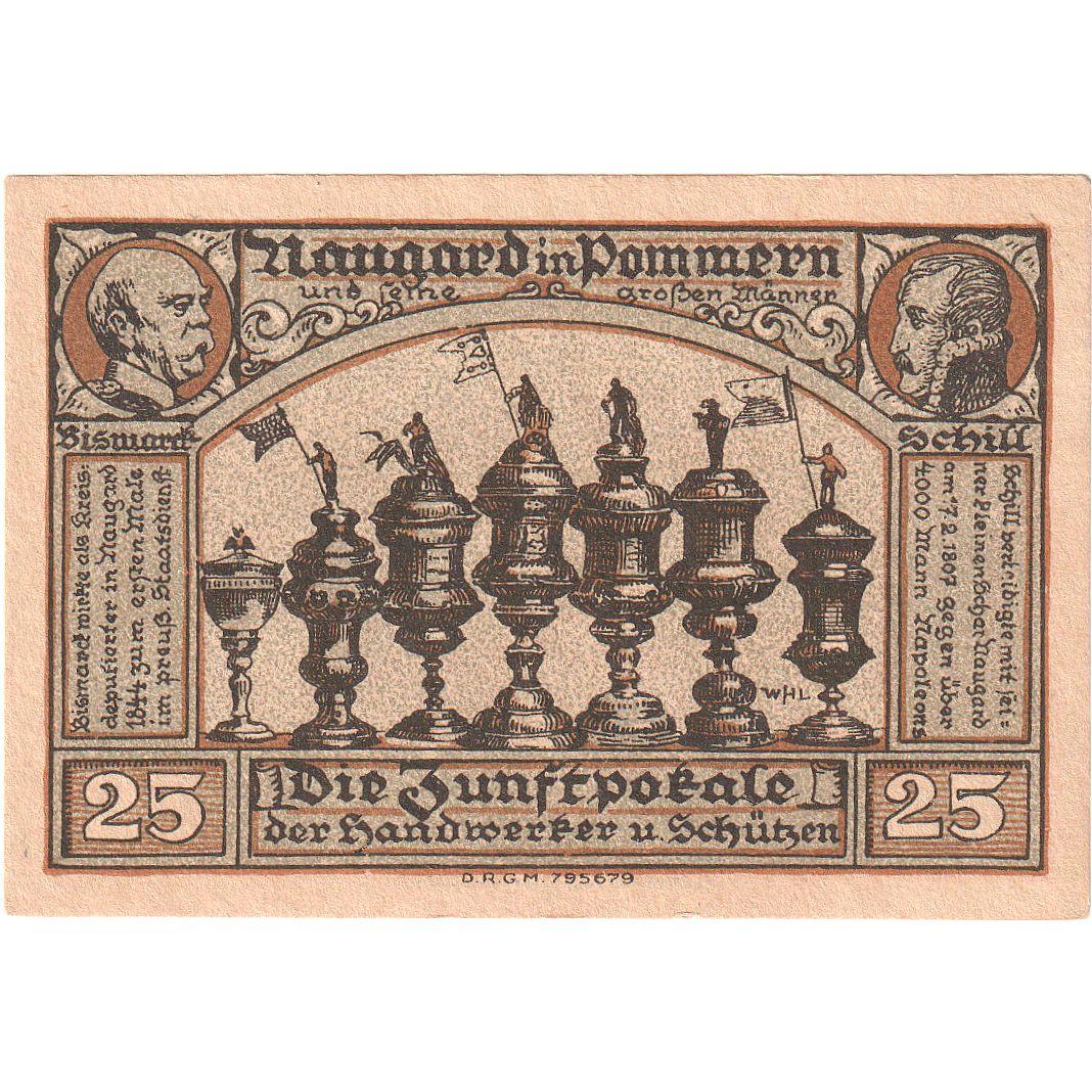 Banknot, Niemcy, Naugard, 25 Pfennig, coupe, O.D, UNC(63), Mehl:923.1