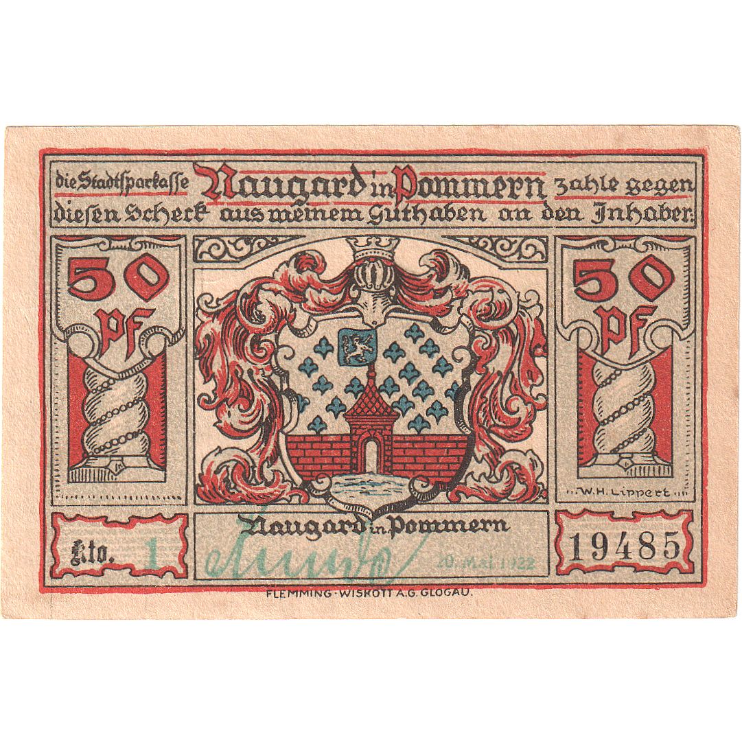 Banknot, Niemcy, Naugard, 50 Pfennig, Maison, O.D, UNC(63), Mehl:923.1