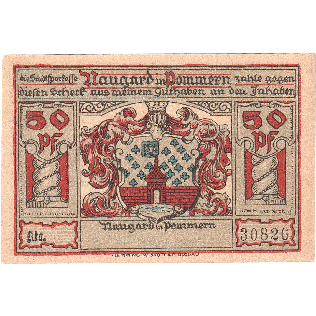 Geldschein, Deutschland, Naugard, 50 Pfennig, maison 1, O.D, UNZ-, Mehl:923.1