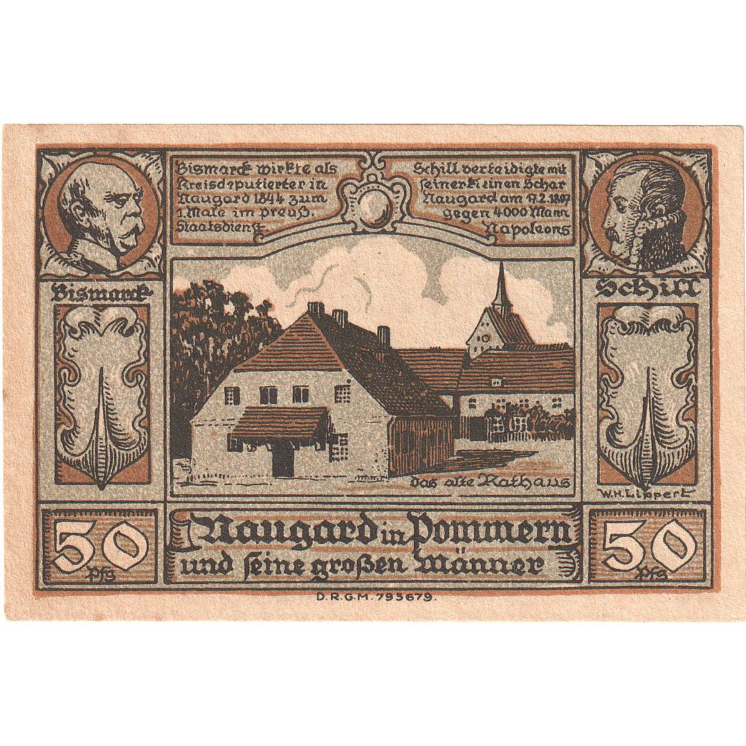 Geldschein, Deutschland, Naugard, 50 Pfennig, maison 1, O.D, UNZ-, Mehl:923.1