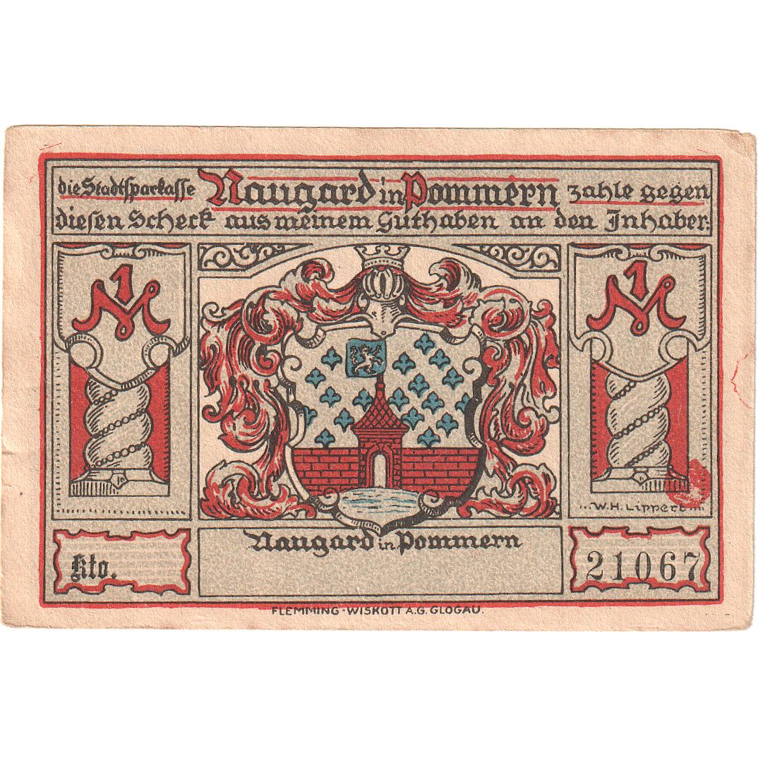 Geldschein, Deutschland, Naugard, 1 Mark, Eglise, O.D, UNZ-, Mehl:923.1