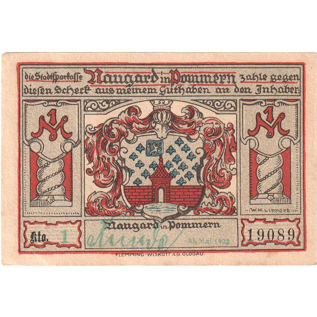 Banconote, Germania, Naugard, 1 Mark, Eglise 1, O.D, SPL, Mehl:923.1