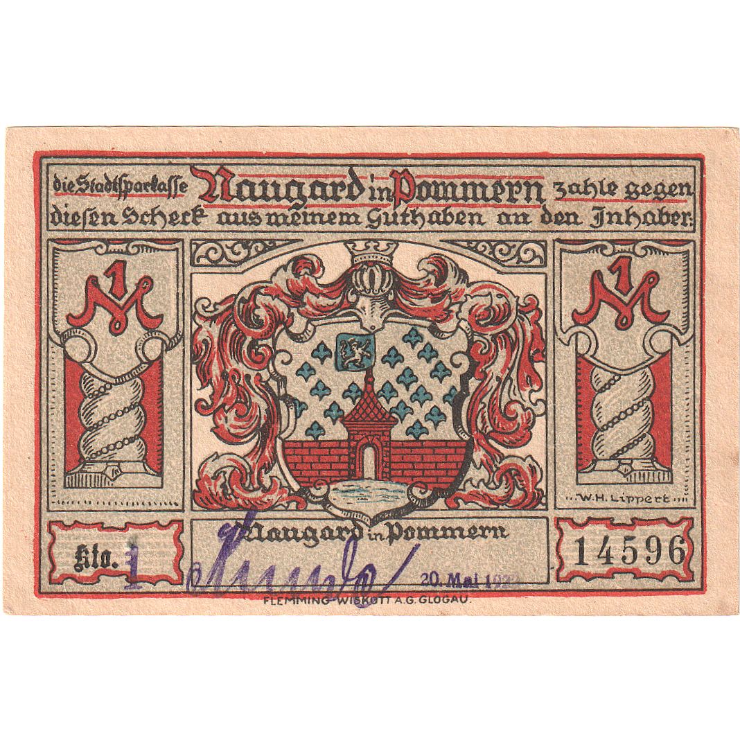 Banknot, Niemcy, Naugard, 1 Mark, eglise 2, O.D, UNC(63), Mehl:923.1
