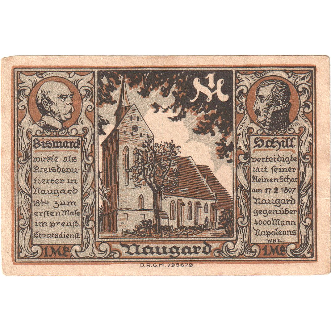 Geldschein, Deutschland, Naugard, 1 Mark, église 3, O.D, UNZ-, Mehl:923.1