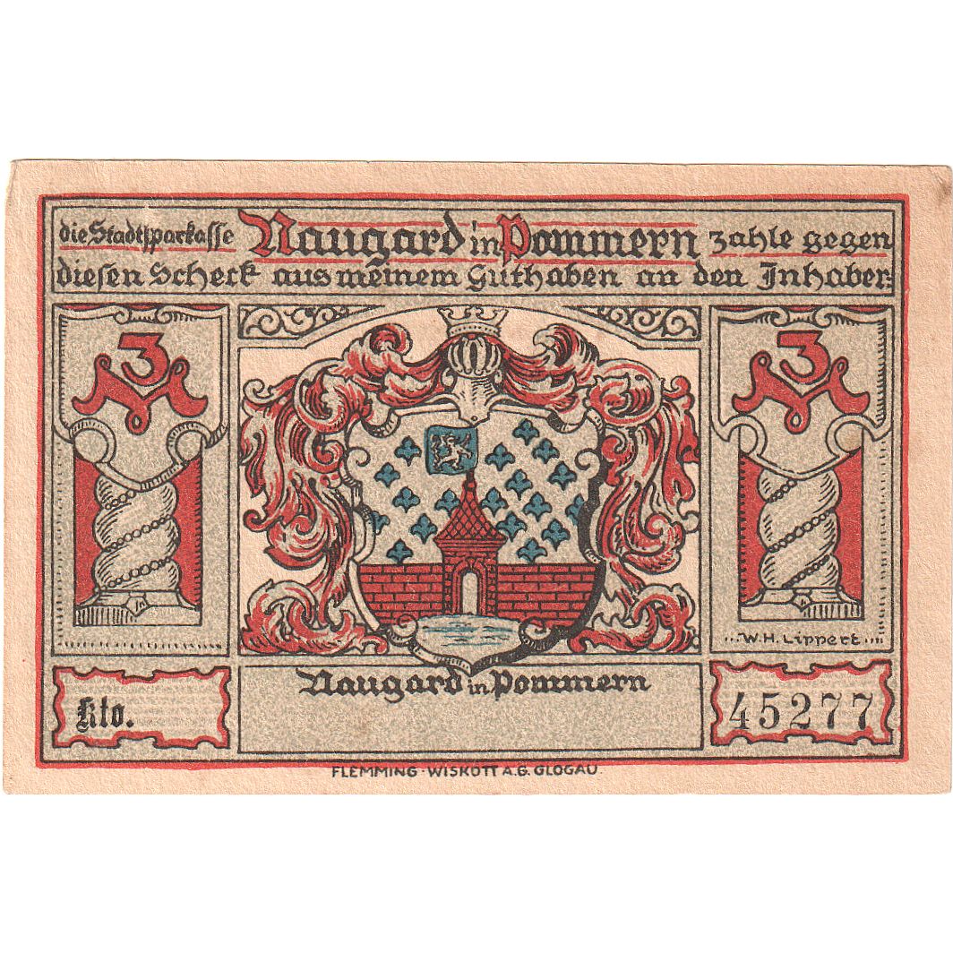 Geldschein, Deutschland, Naugard, 3 Mark, village 2, O.D, UNZ-, Mehl:923.1