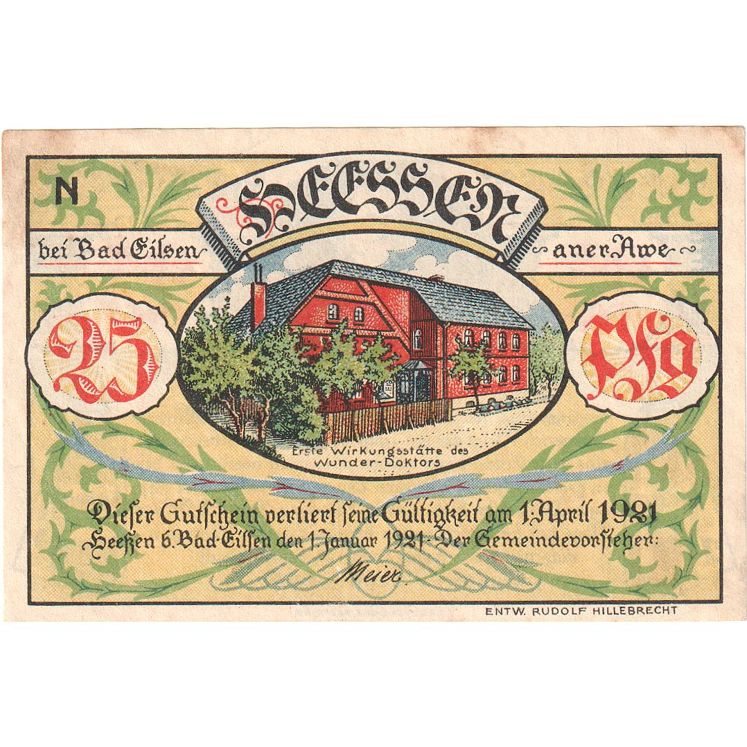 Geldschein, Deutschland, Heessen, 25 Pfennig, Maison, 1921, 1921-01-01, UNZ-