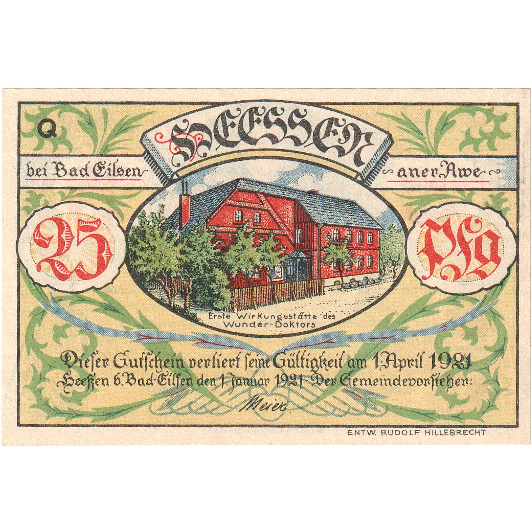 Banconote, Germania, Heessen, 25 Pfennig, maison 1, 1921, 1921-01-01, SPL