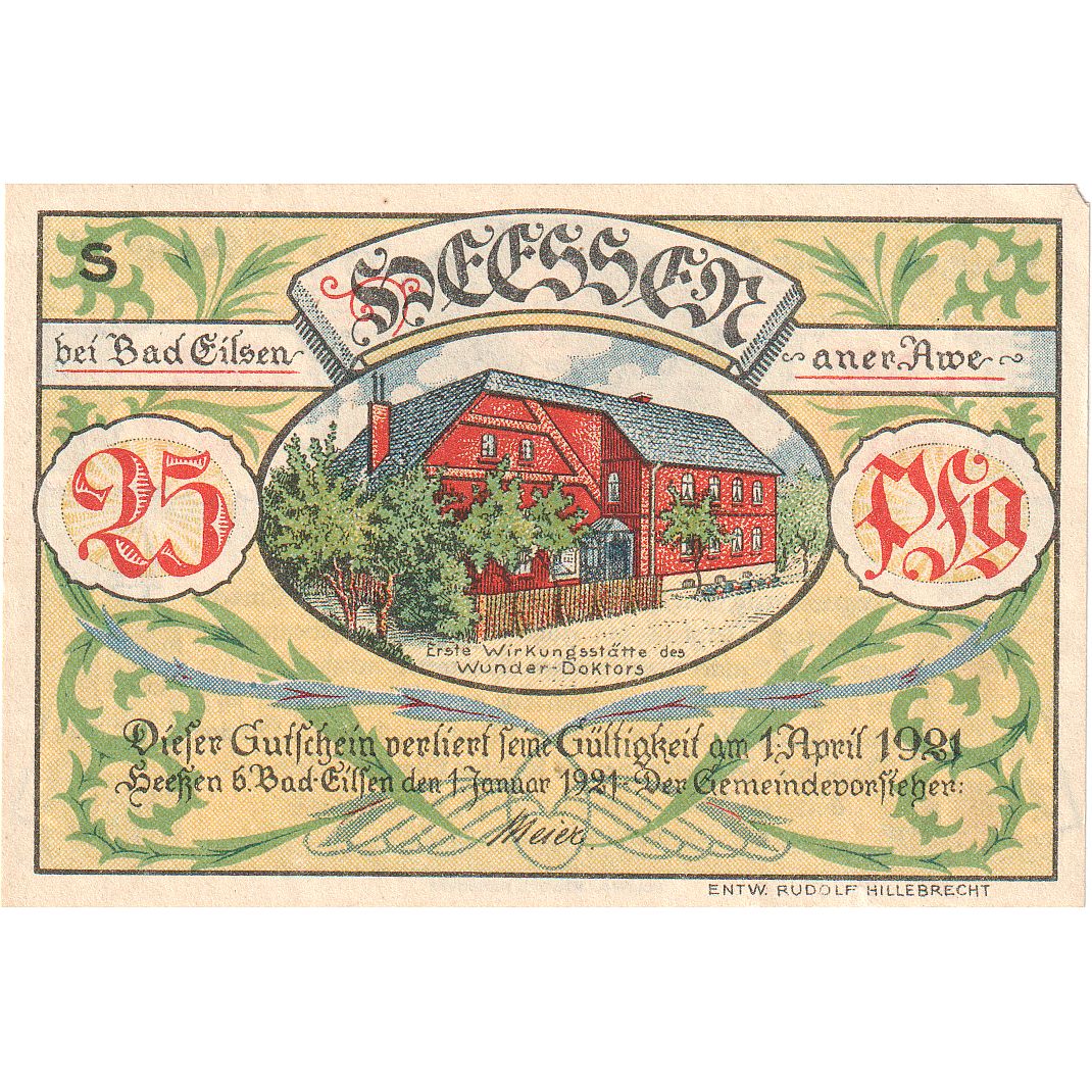 Geldschein, Deutschland, Heessen, 25 Pfennig, maison 3, 1921, 1921-01-01, UNZ-