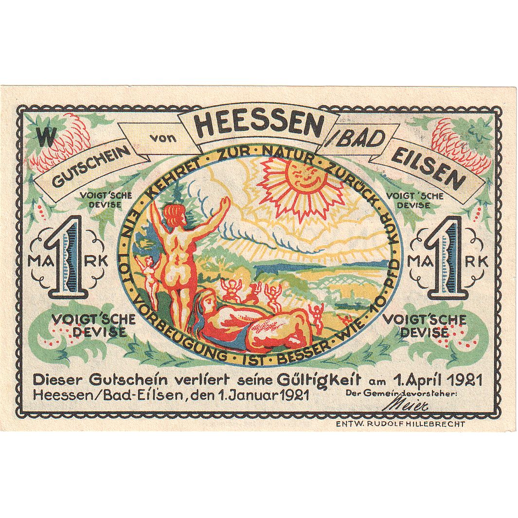 Germania, Heessen Bad Eilsen, 1 Mark, 1921-04-01, FDS