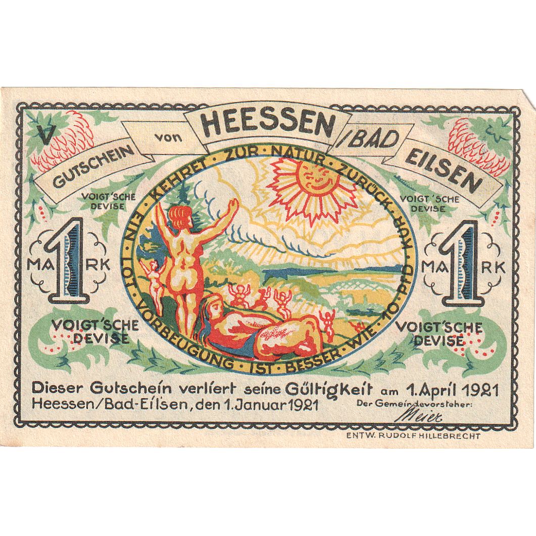 Niemcy, Heessen Bad Eilsen, 1 Mark, 1921-04-01, UNC(65-70)