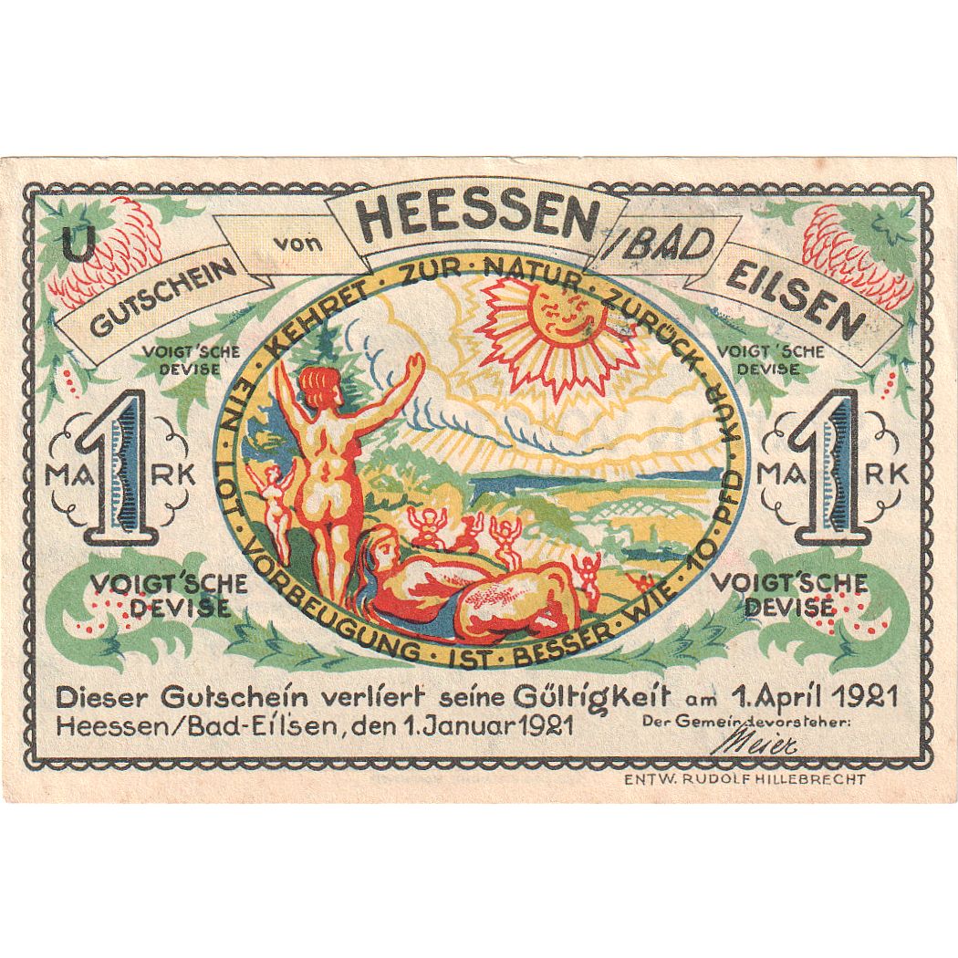 Niemcy, Heessen Bad Eilsen, 1 Mark, 1921-04-01, UNC(65-70)