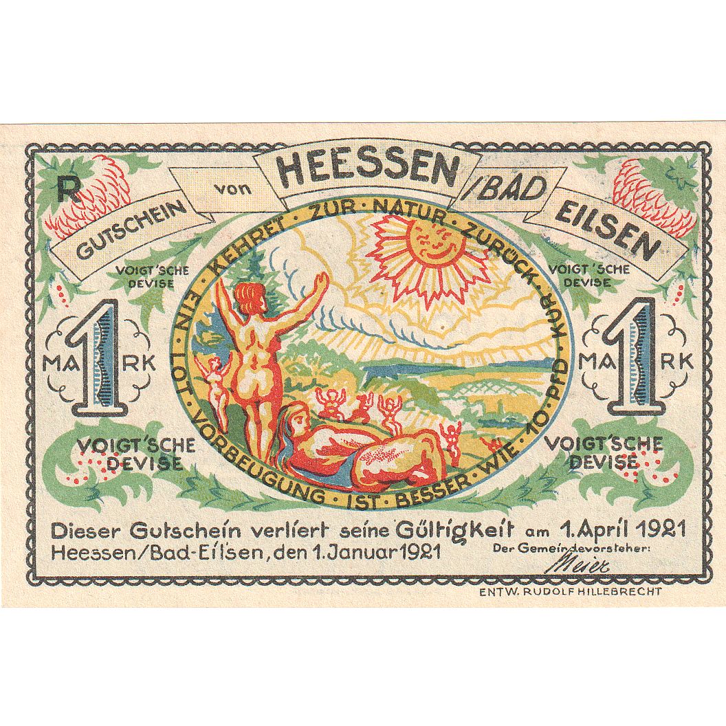 Germania, Heessen Bad Eilsen, 1 Mark, 1921-04-01, FDS