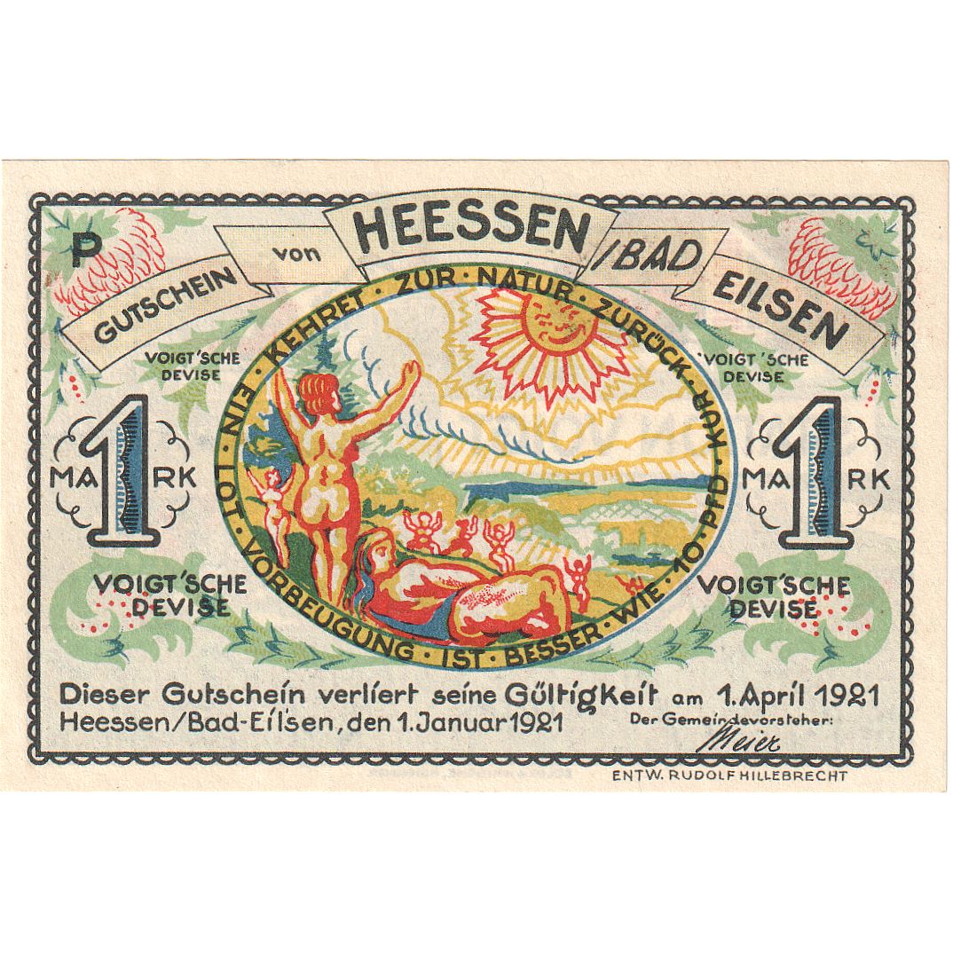 Niemcy, Heessen Bad Eilsen, 1 Mark, 1921-04-01, UNC(65-70)