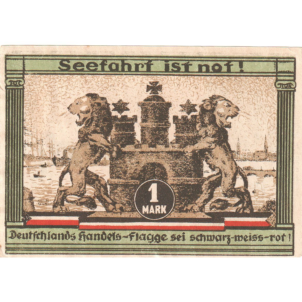 Banconote, Germania, Hamburg, 1 Mark, Ecusson, 1921, 1921-08-12, FDS, Mehl:539.1