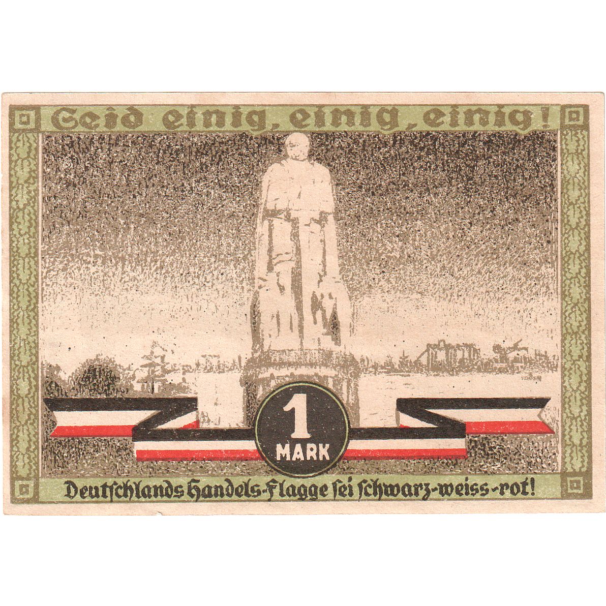 Banknot, Niemcy, Hamburg, 1 Mark, Statue 1, 1921, 1921-08-12, UNC(65-70)