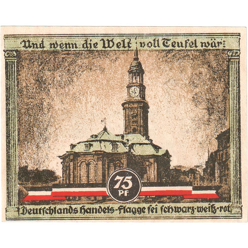 Banknot, Niemcy, Hamburg, 75 Pfennig, Monument, 1921, 1921-08-12, UNC(63)