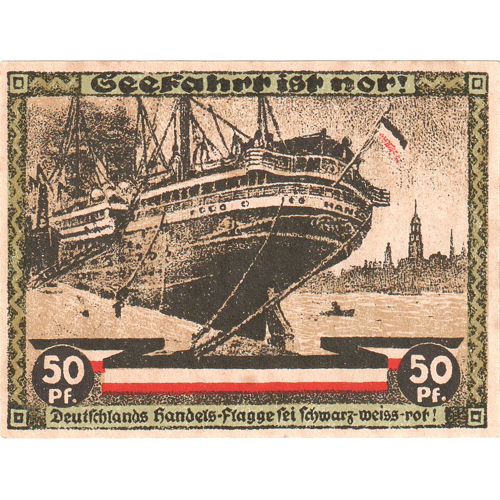 Geldschein, Deutschland, Hamburg, 50 Pfennig, bateau, 1921, 1921-08-12, UNZ
