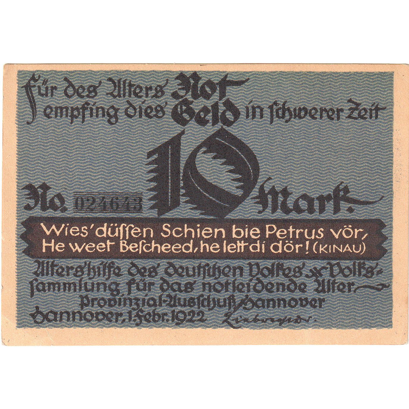 Billete, Alemania, Hannover, 10 Mark, portrait, 1922, 1922-02-01, SC