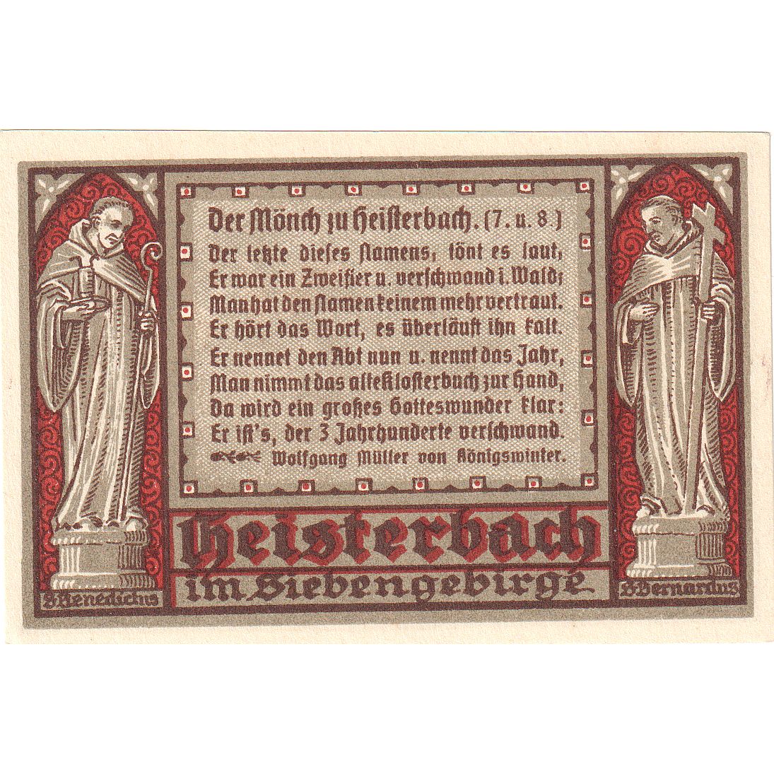 Banknot, Niemcy, Heisterbach, 75 Pfennig, Monument, 1921, 1921-11-09, UNC(63)