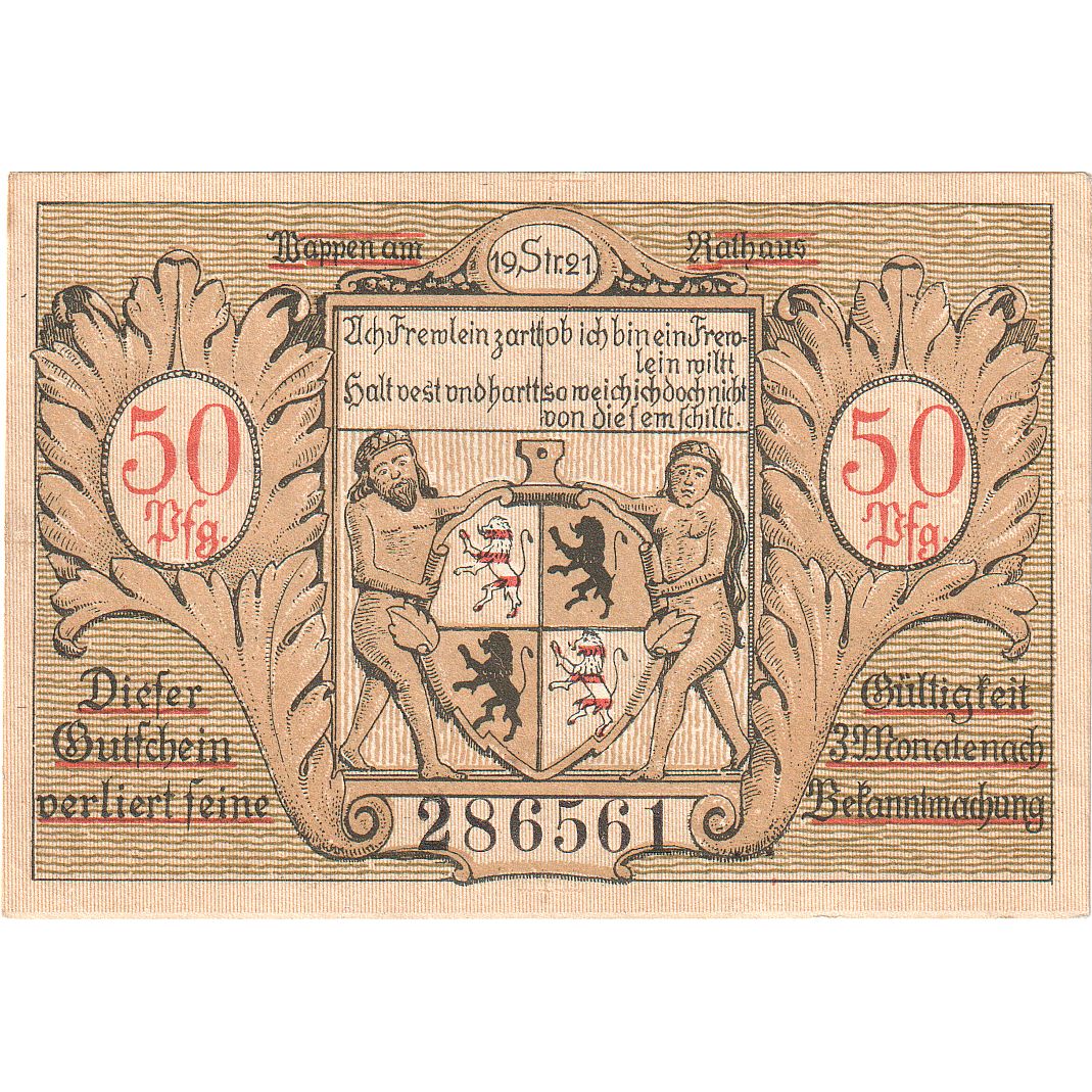 Banknot, Niemcy, Hildburghausen, 50 Pfennig, Ecusson, 1921, UNC(65-70)