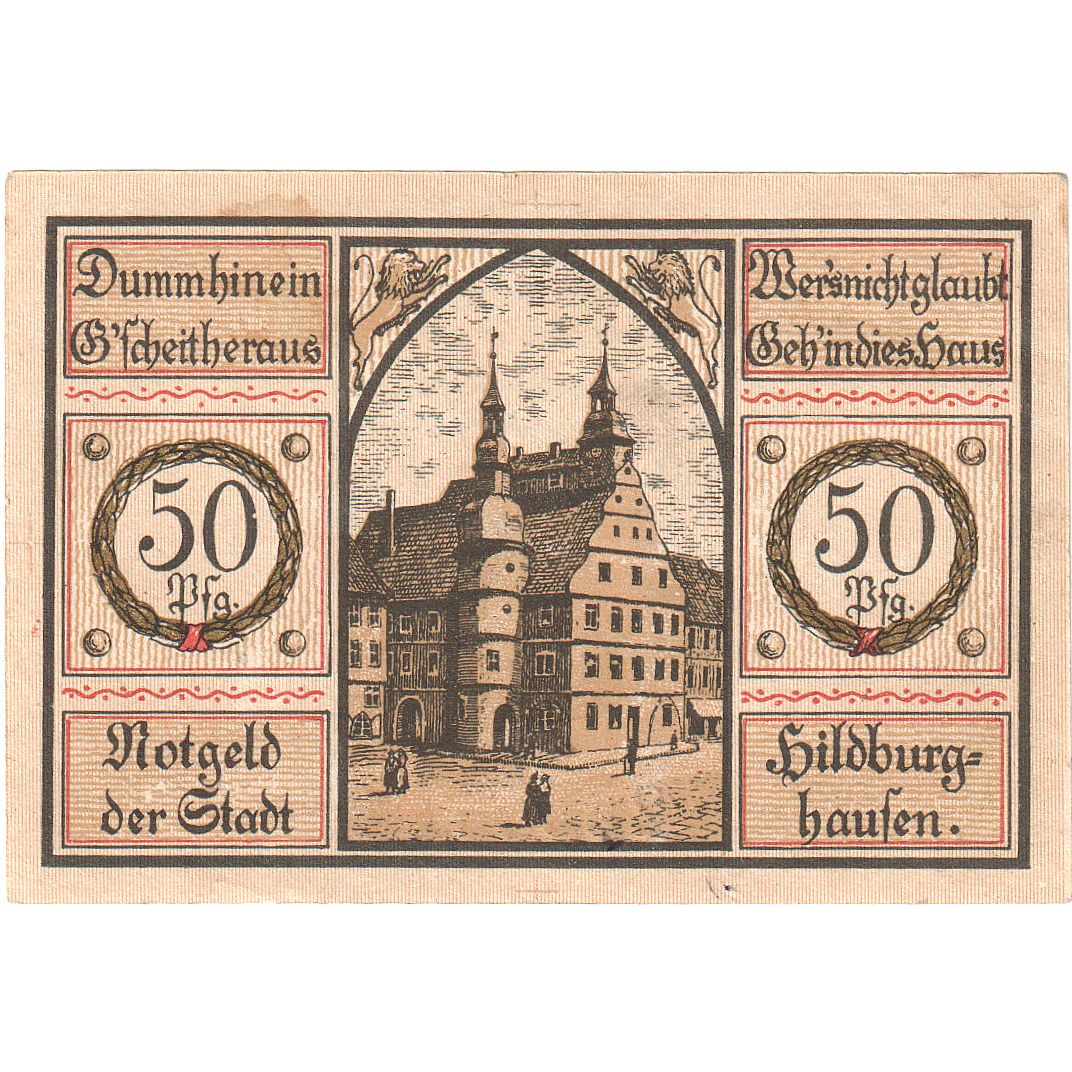 Banknot, Niemcy, Hildburghausen, 50 Pfennig, Ecusson, 1921, UNC(65-70)