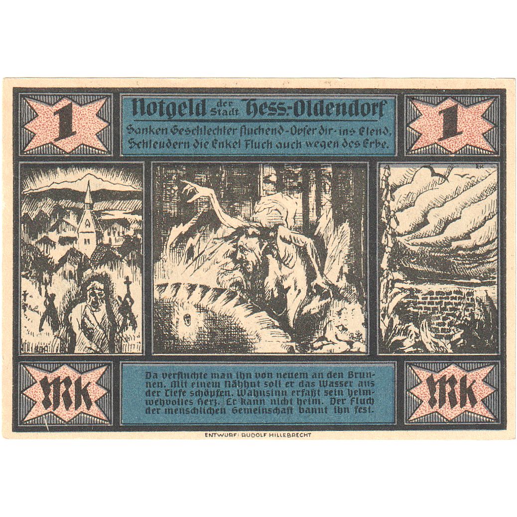 Geldschein, Deutschland, Hessisch Oldendorf, 1 Mark, personnage, 1921