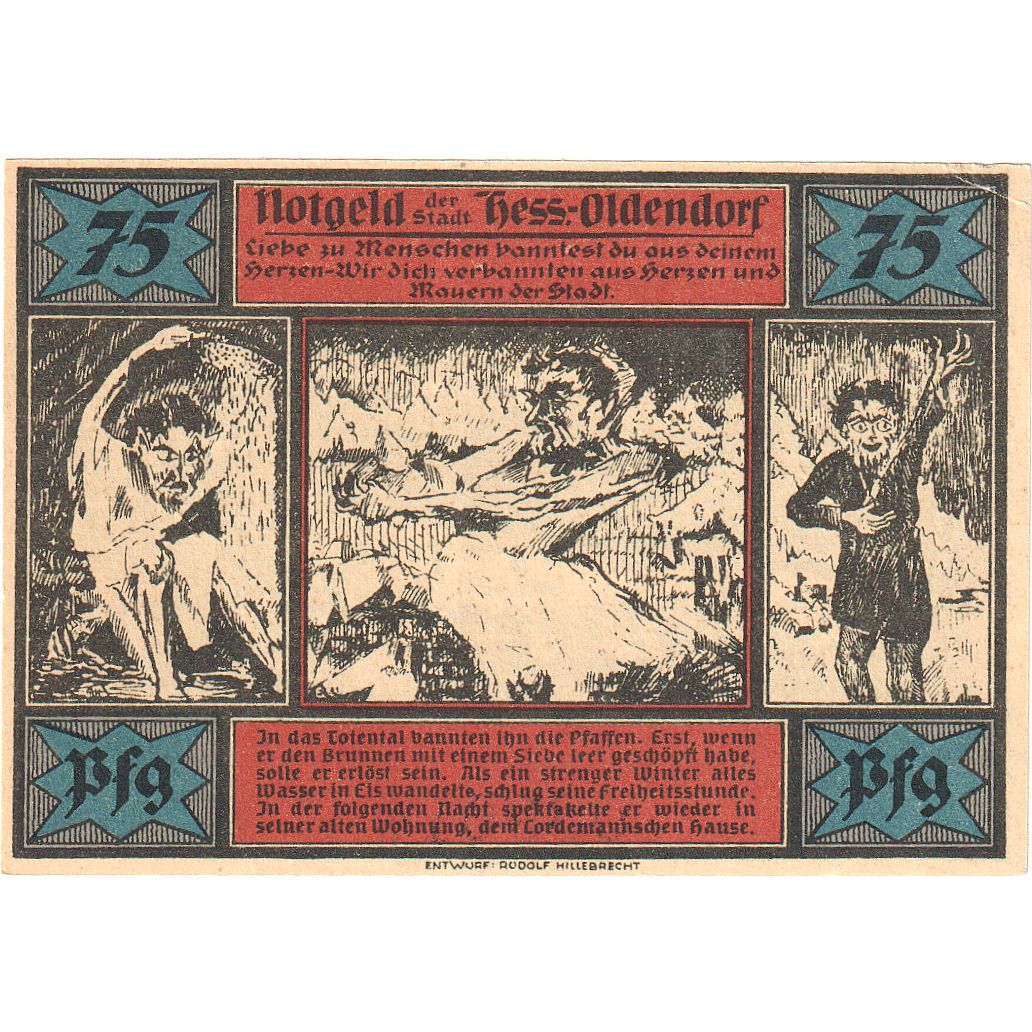 Banconote, Germania, Hessisch Oldendorf, 75 Pfennig, personnage, 1921