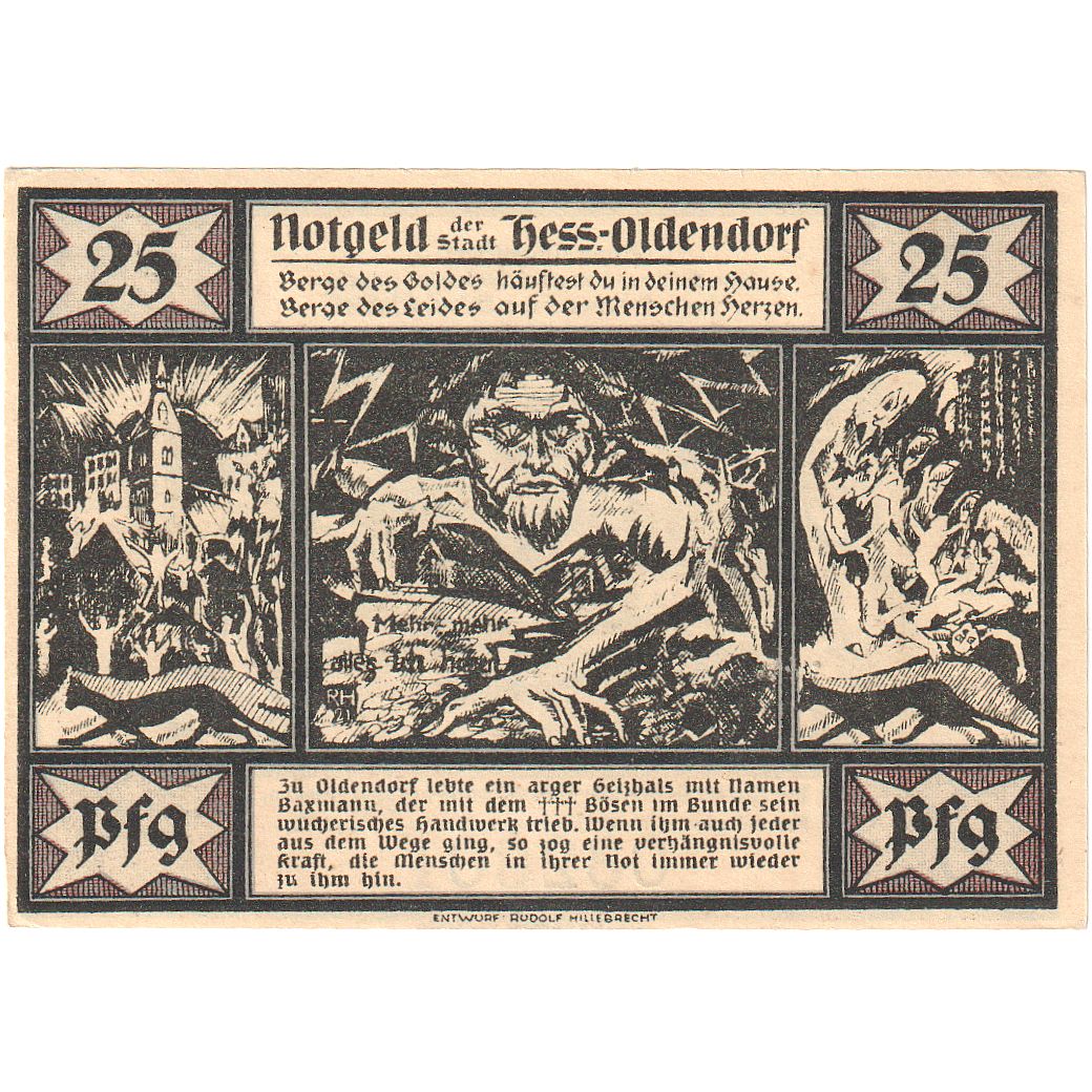 Banconote, Germania, Hessisch Oldendorf, 25 Pfennig, personnage, 1921