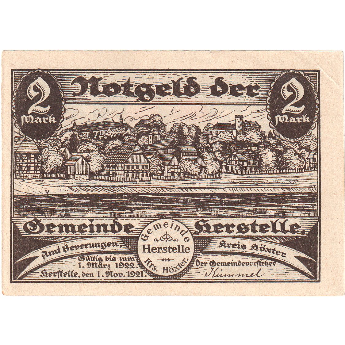 Geldschein, Deutschland, Herstelle, 2 Mark, village, 1921, 1921-11-01, UNZ