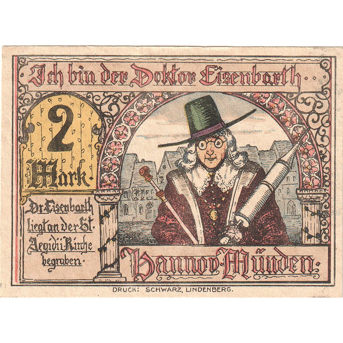 Banknote, Germany, Hann. Münden, 2 Mark, personnage, O.D, UNC(65-70)