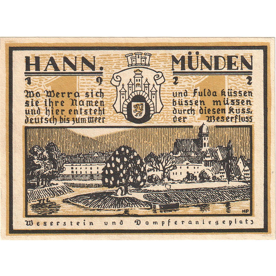 Banconote, Germania, Hann. Münden, 1 Mark, paysage, O.D, FDS, Mehl:578.1