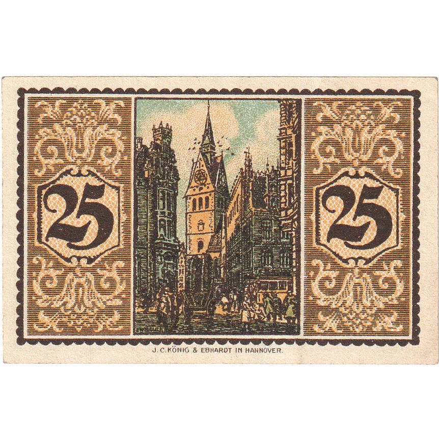 Banknot, Niemcy, Hannover, 25 Pfennig, Eglise, 1921, 1921-07-01, UNC(63)