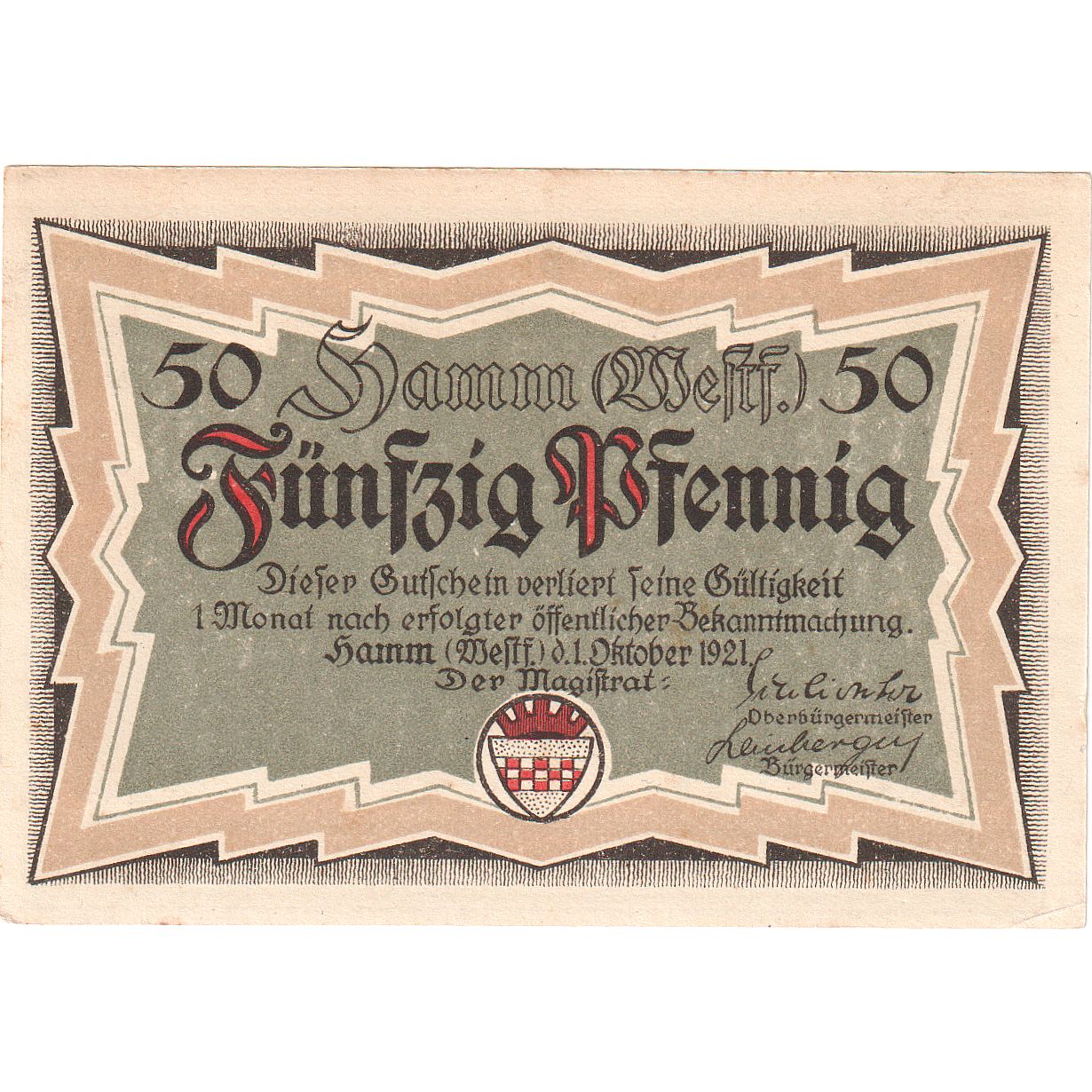 Billet, Allemagne, Hamm, 50 Pfennig, Maison, 1921, 1921-10-01, NEUF, Mehl:568.4