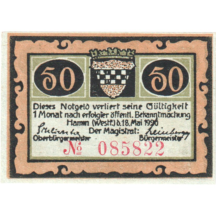 Banconote, Germania, Hamm, 50 Pfennig, paysage, 1921, 1921-10-01, FDS