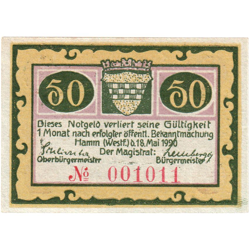 Banknote, Germany, Hamm, 50 Pfennig, Batiment, 1921, 1921-10-01, UNC(65-70)