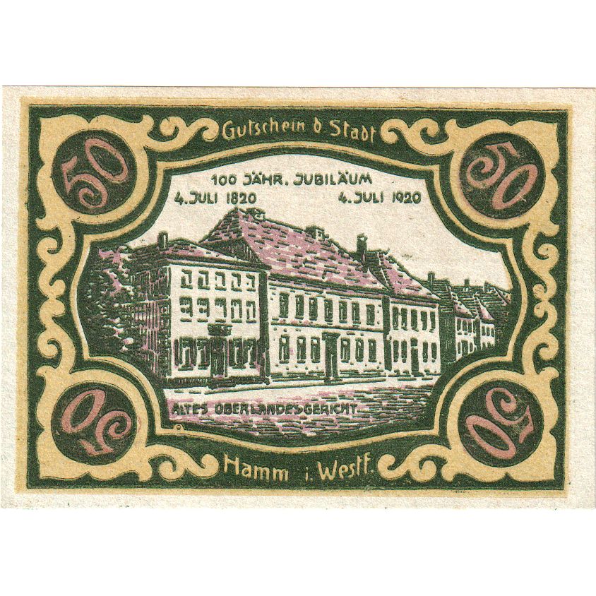 Banknote, Germany, Hamm, 50 Pfennig, Batiment, 1921, 1921-10-01, UNC(65-70)
