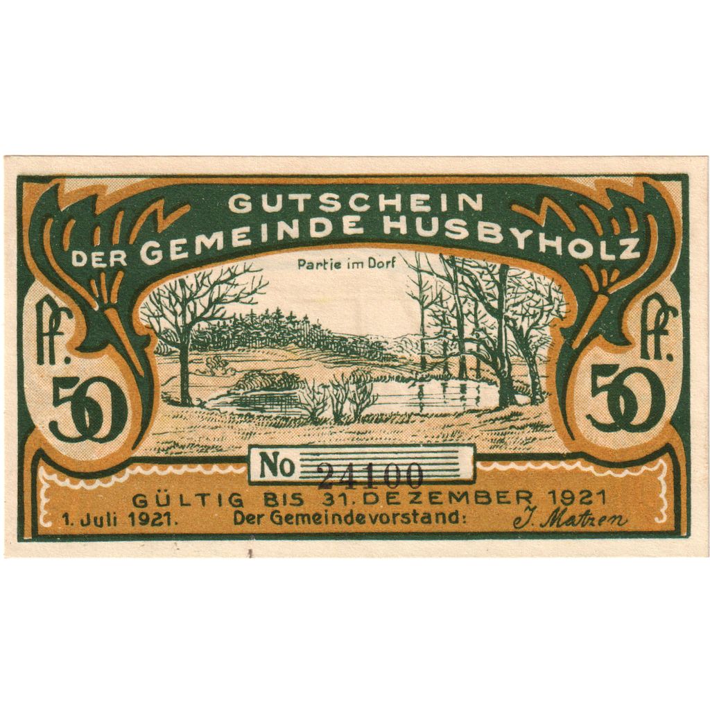 Geldschein, Deutschland, Husbyholz, 50 Pfennig, paysage, 1921, 1921-12-31, UNZ-