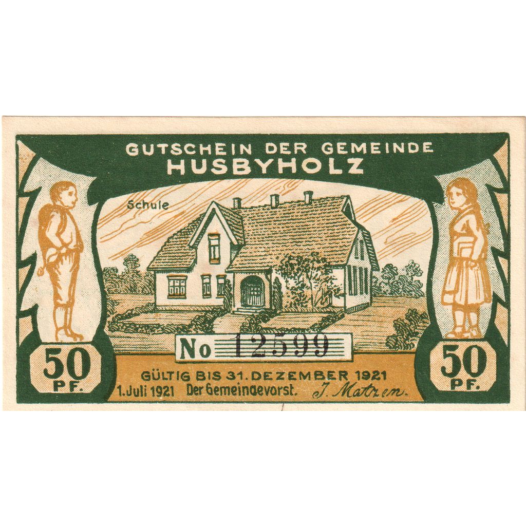 Banknot, Niemcy, Husbyholz, 50 Pfennig, Maison, 1921, 1921-12-31, UNC(63)