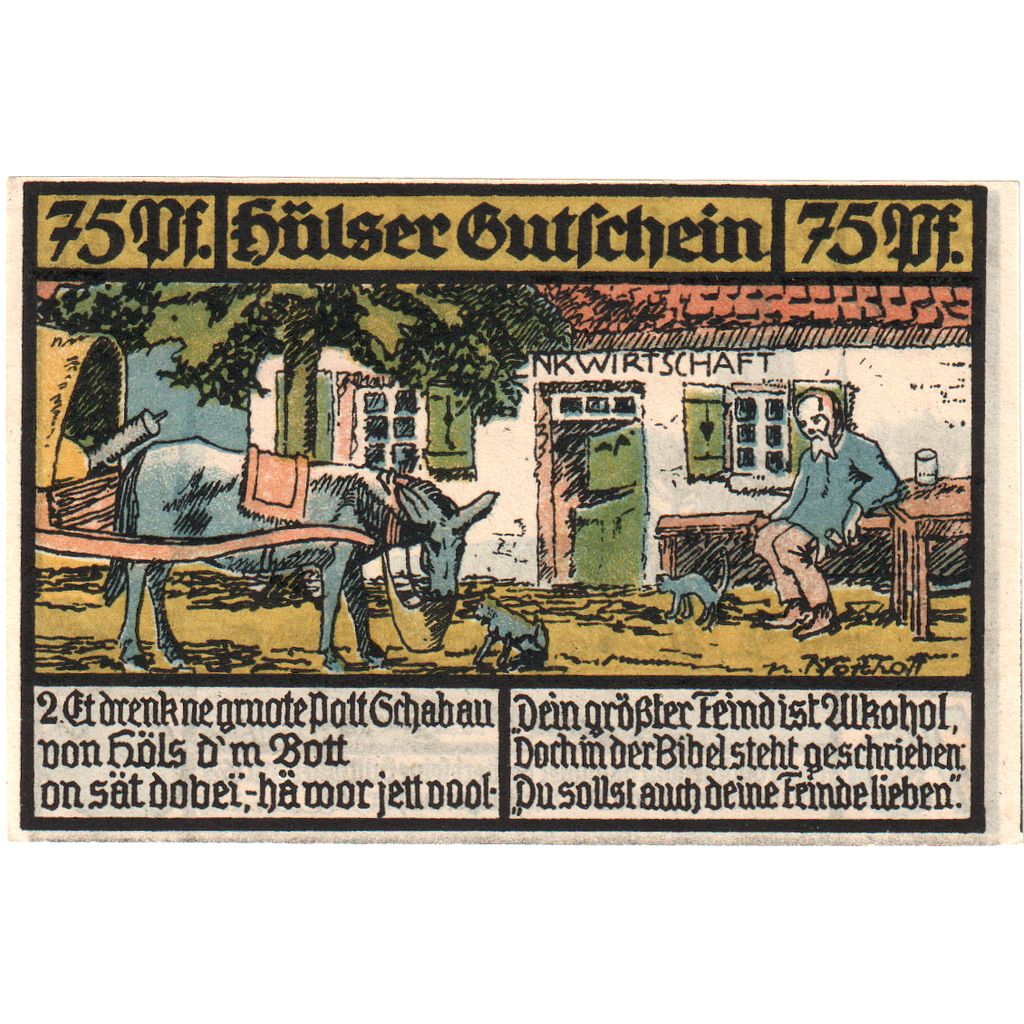 Banknot, Niemcy, Hüls bei krefeld, 75 Pfennig, cheval, 1921, 1921-11-01