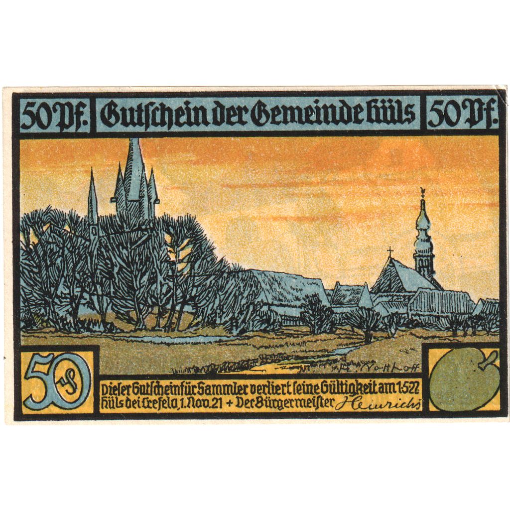 Geldschein, Deutschland, Hüls bei krefeld, 50 Pfennig, calèche, 1921