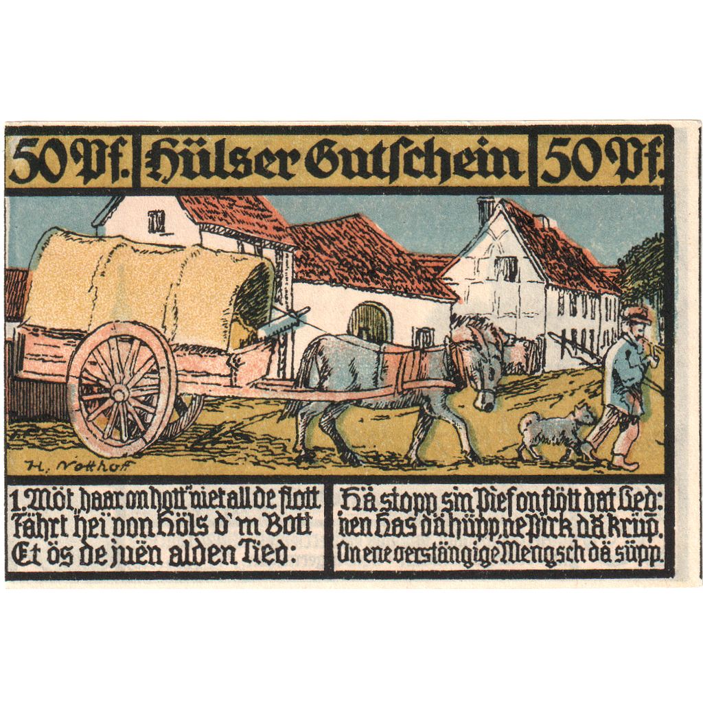 Geldschein, Deutschland, Hüls bei krefeld, 50 Pfennig, calèche, 1921